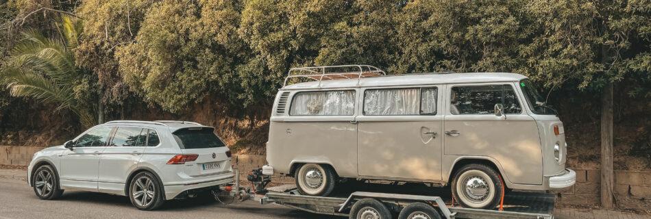 kombi, vw, furgoneta, t2, beige, remolque, Tiguan, lateral
