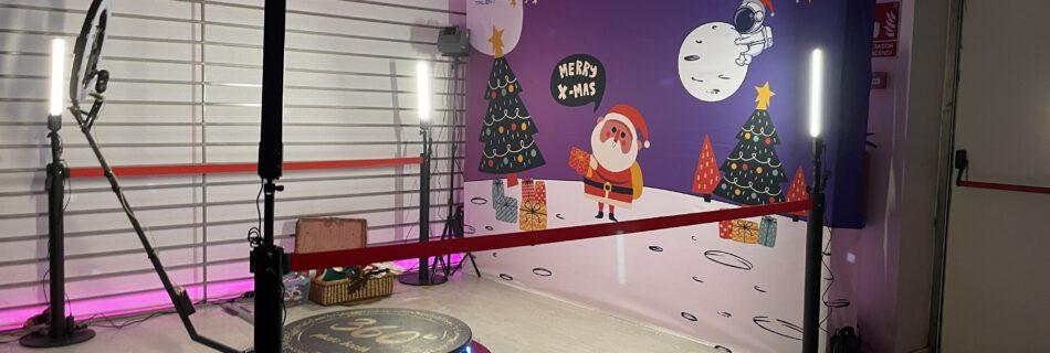 plataforma, spin, 360, montaje, luces laterales, diversion, atrezzo, evento, empresa, haufe, navidad